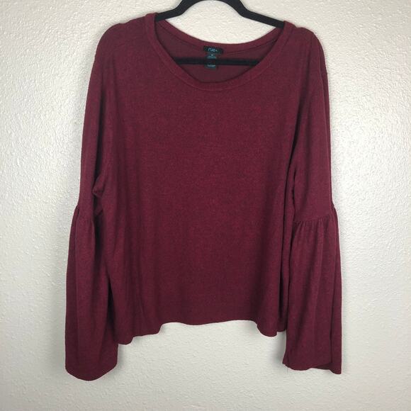 Rue21 Red Long Flared Flounce Sleeve Soft Scoop Neck Top Shirt Plus Size - Picture 2 of 6